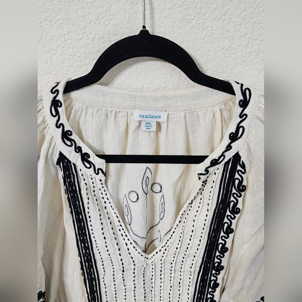 Sundance Blouse Womens XXL Embroidered V-Neck Long Sleeve Pullover Top - Picture 4 of 7